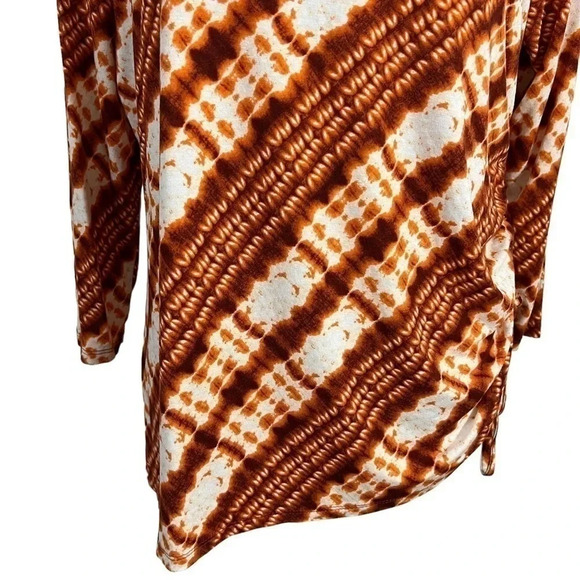 Ruby Rd Tie Dye Blouse Medium Orange Red White Striped Ruched Side 3/4 Sleeves - Picture 5 of 9